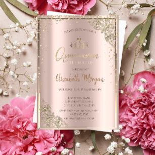 Chic Gold Tiara,Diamonds Rose Gold Quinceañera Invitation