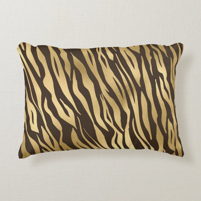 Chic Gold Tiger Print Elegant Pretty Stylish Glam Accent Pillow (Front)