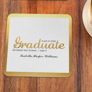 Chic Gold Trendy Graduation Party Class of 2018 Square Paper Coaster
