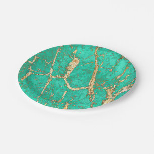 Chic Gold Turquoise Marble Pattern Paper Plate