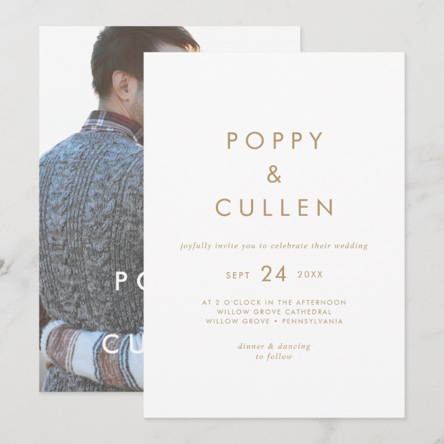 Chic Gold Typographie Faire-part de mariage photo (Devant / Derrière)