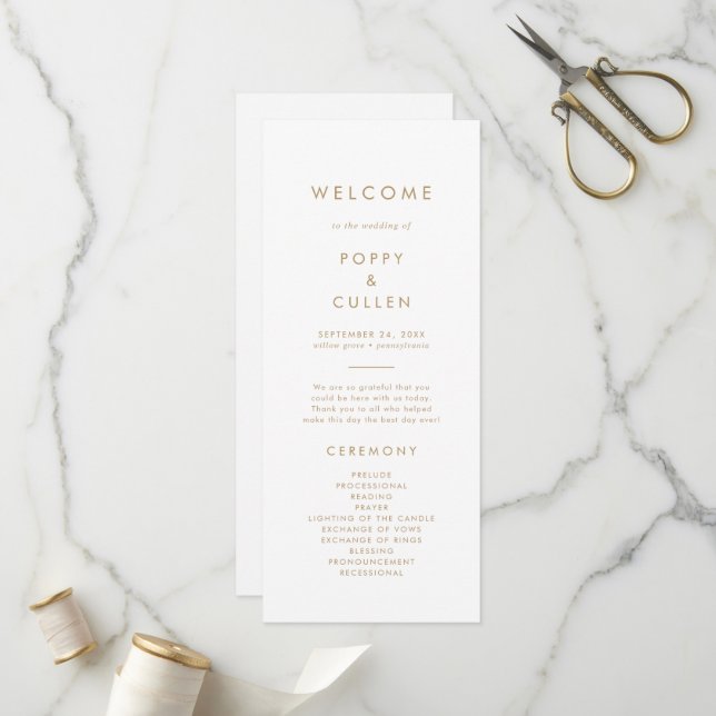 Chic Gold Typographie Programme de mariage (Devant/Arrière en situation)