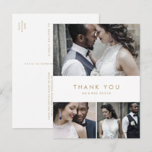 Chic Gold Typography 3 Photo Collage Thank You Postcard