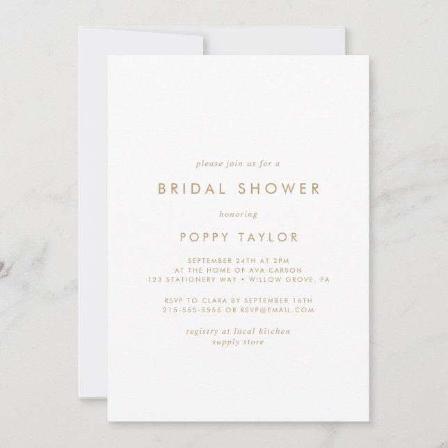 Chic Gold Typography Bridal Shower Invitation (Front)
