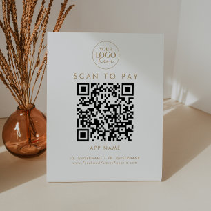 Chic Gold Typography Business Logo Scan To Pay Pedestal Sign