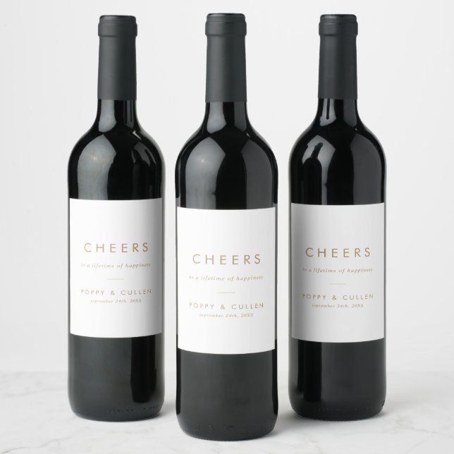 Chic Gold Typography Cheers Wedding Wine Labels (Bottles)