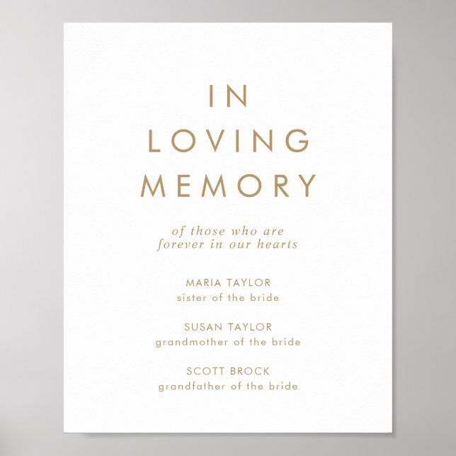 Chic Gold Typography In Loving Memory Memorial Poster (Front)