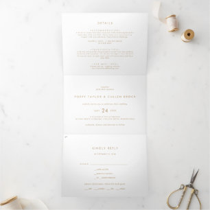 Chic Gold Typography Photo Wedding All In One Tri-Fold Invitation