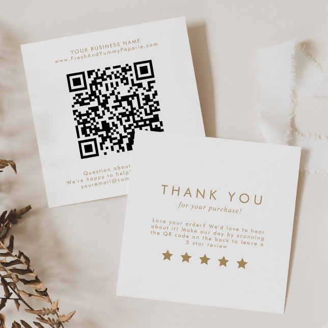 Chic Gold Typography QR Code Leave A Review Square Business Card (Creator Uploaded)