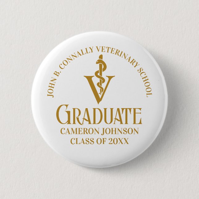 Chic Gold Veterinary School Graduate Personalized 2 Inch Round Button (Front)