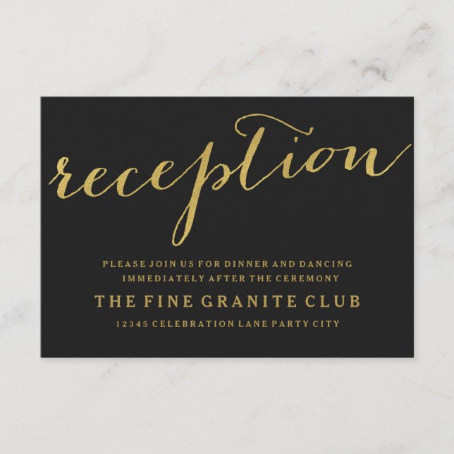 Chic Gold Wedding Reception Card (Front)