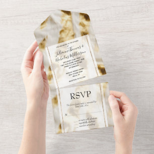 Chic Gold White Cowhide  All In One Invitation