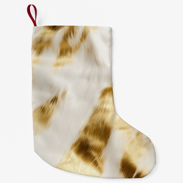 Chic Gold White Cowhide Western  Small Christmas Stocking (Front)