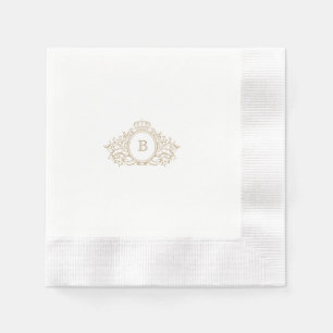 Chic Gold & White Crest Monogram Wedding Napkin