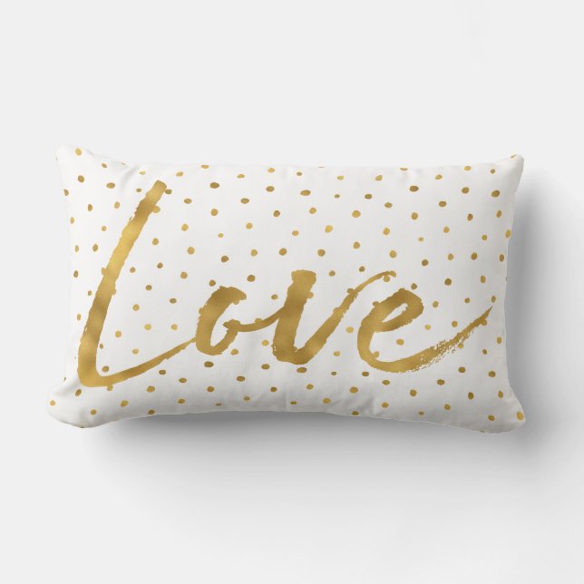 Chic Gold White Dots Love Lumbar Pillow (Front)