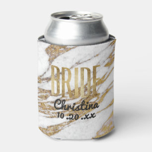 Chic Gold White Marble Bride Bachelorette Party Can Cooler
