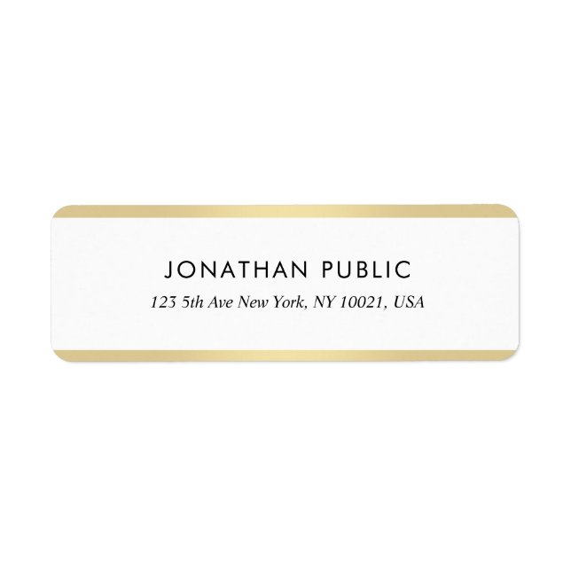 Chic Gold & White Minimalist Design Return Address (Front)