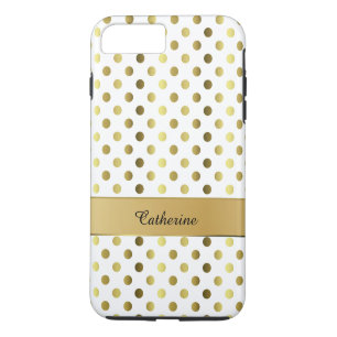Chic Gold & White Polka Dot iPhone 7 Plus coque