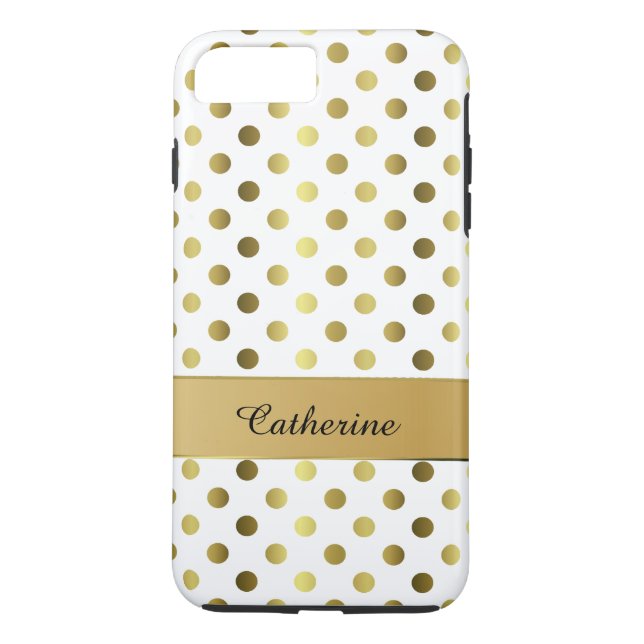 Chic Gold & White Polka Dot iPhone 7 Plus coque (Dos)