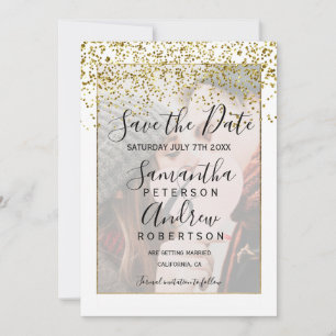 Chic gold white save the date photo wedding