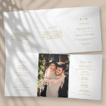 Chic Gold & White Wedding Tri-Fold Programme<br><div class="desc">These beautiful programs are perfect for anyone getting married this year. The design features elegant gold wording on a fresh white background, very trendy but with a timeless feel. The template wording is easy to personalise and there is also space to include your favourite photo. If you would like to...</div>