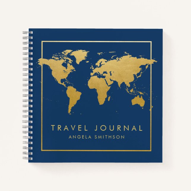 Chic Gold World Map Travel Journal Notebook (Front)