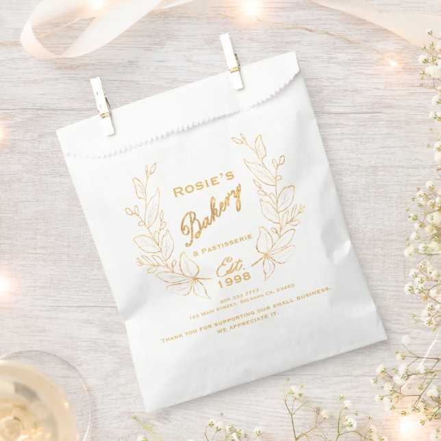Chic Gold Wreath Bakery Logo Company Info Favour Bag (Clipped)