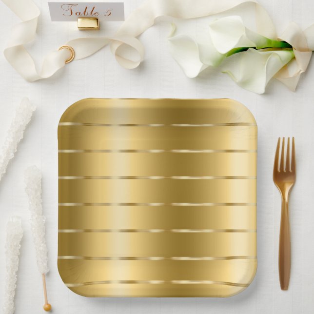 Chic Gold Yellow Ribbon Bridal Shower Paper Plate (Wedding)