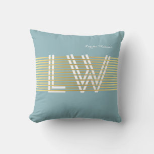 chic golden blue personalized monogram throw pillow