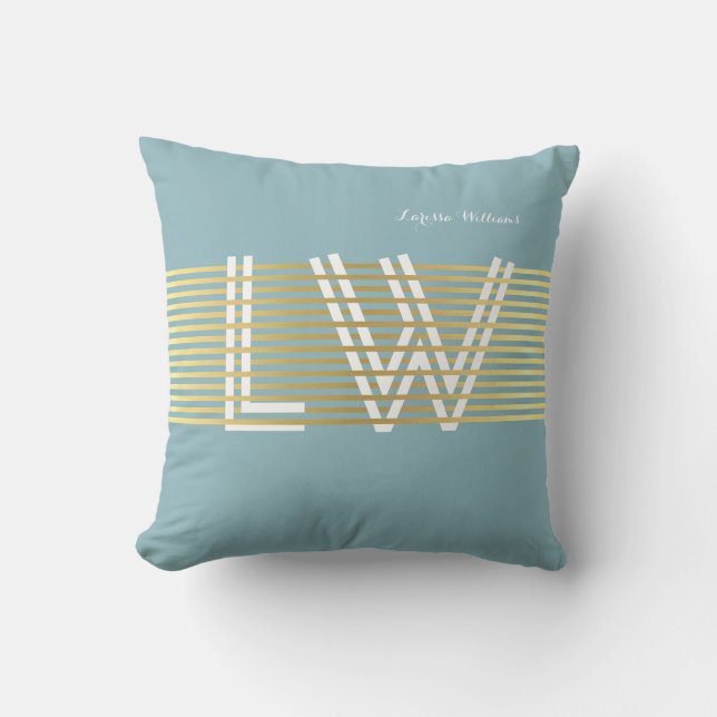 chic golden blue personalized monogram throw pillow (Front)