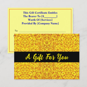 Chic Golden Card, Luxury Gold Gift Certificate