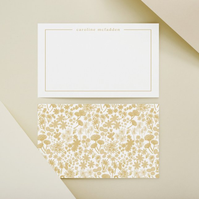Chic Golden Ditzy Floral Personalized Stationery Card (Creator Uploaded)