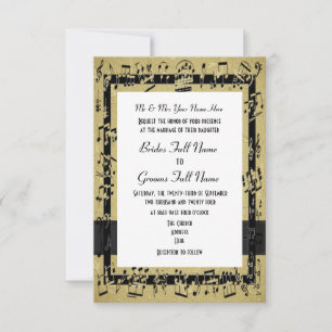 Chic golden elegant music sheet formal wedding invitation
