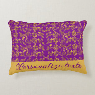 Chic Golden Flowers on purple pattern Customized Accent Pillow