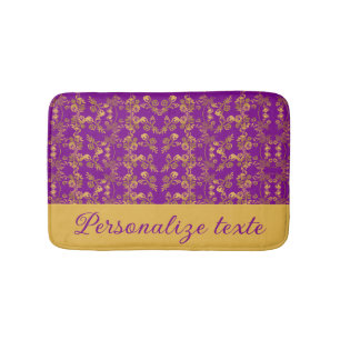 Chic Golden Flowers on purple pattern   Customized Bath Mat
