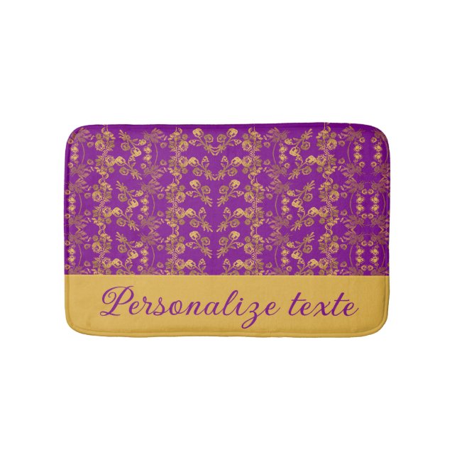 Chic Golden Flowers on purple pattern | Customized Bath Mat (Front)