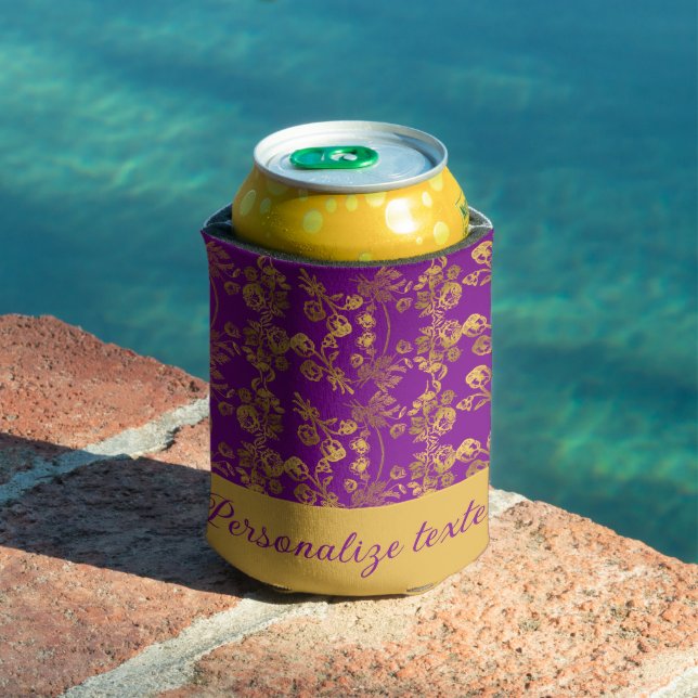 Chic Golden Flowers on purple pattern | Customized Can Cooler (In Situ Pool)