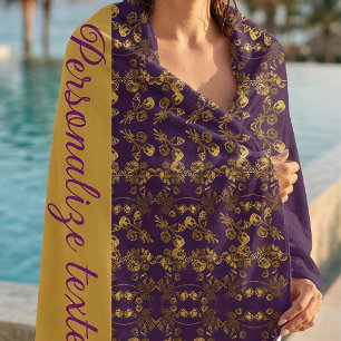 Chic Golden Flowers purple pattern   personalized Beach Towel