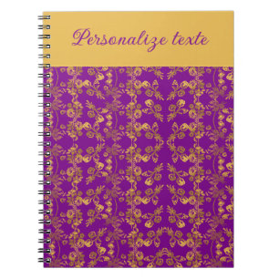 Chic Golden Flowers purple pattern personalized Notebook
