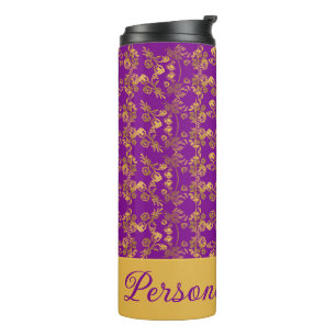 Chic Golden Flowers purple pattern personalized Thermal Tumbler