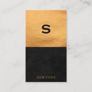 Chic Golden Leather Sleek Black Colour Block Business Card
