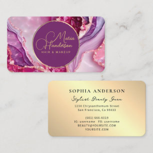 Chic Golden Logo Sparkly & Purple Agate Glitter Business Card