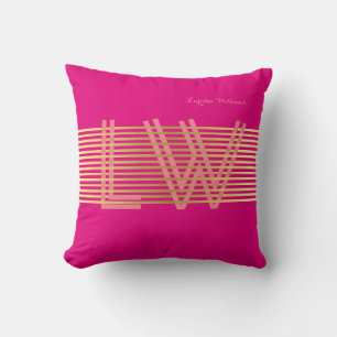 chic golden stripes personalized monogram hot pink throw pillow