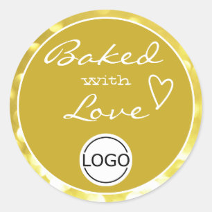 Chic Golden Yellow Orbs Frame Baked with Love Logo Classic Round Sticker