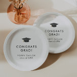Chic Grad Cap Congrats Grad Graduation Paper Plate<br><div class="desc">These chic grad cap congrats grad graduation paper plates are perfect for a modern grad party. The simple design features classic minimalist black and white typography with a black and gold watercolor graduation hat.

Personalize your paper plates with the name of the graduate and class year.</div>
