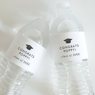 Chic Grad Cap Congrats Grad Name Graduation Water Bottle Label