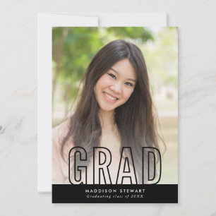 CHIC GRAD modern photo outline type overlay black Invitation