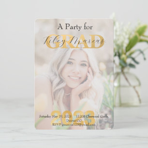 Chic Grad Photo Overlay Gold Party Invite