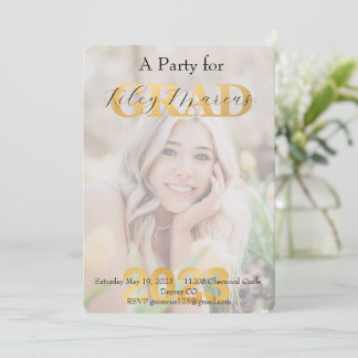 Chic Grad Photo Overlay Gold Party Invite