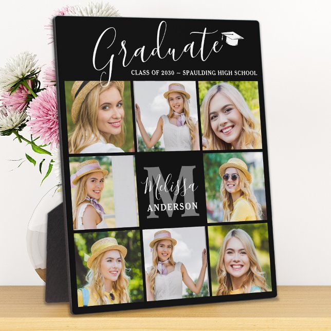 Chic Graduate 8 Photo Collage Black Graduation Plaque (Creator Uploaded)